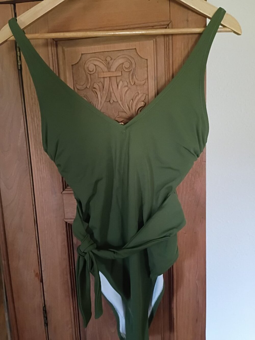 Shade and Shore Dark Green Open Back One Piece V Neck Swimsuit
